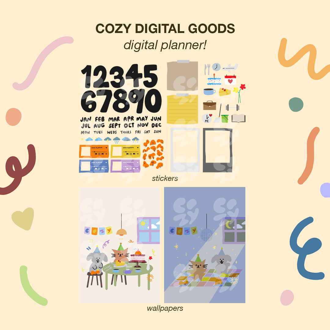 Goodnotes Undated Planner, Stickers, Wallpaper Pack 🎊🖋️